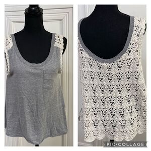 Free People heathered gray front and cream crochet‎ back tank top size small